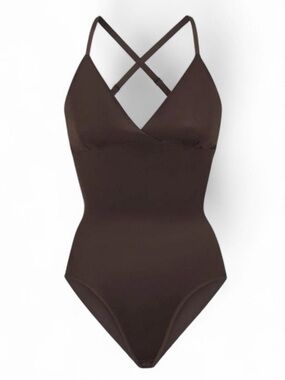 Skims chocolate brown barely there shapewear bodysuit brief with snaps